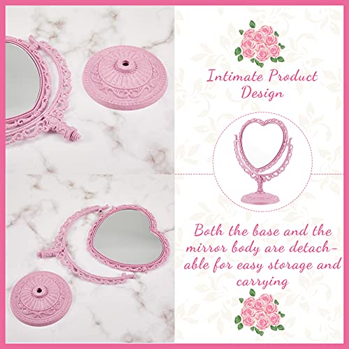 Chengu Valentine'S Day Heart Shaped Mirror And 8 Pieces Hair Styling Combs Cute Makeup Mirror Double Sided Heart Mirror Rotatable Dresser Mirror Vanity Tabletop Mirror For Girls Gift  thumb #3