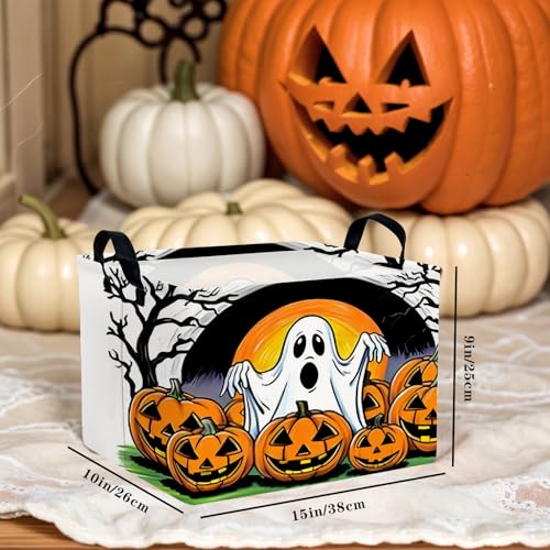 Image of Large Halloween Basket Gift Cute Ghost Pumpkin Parties Decor Kid Trick or Treat Basket for Boys and Girls Rectangular Storage Bin Box (Great Ghost)