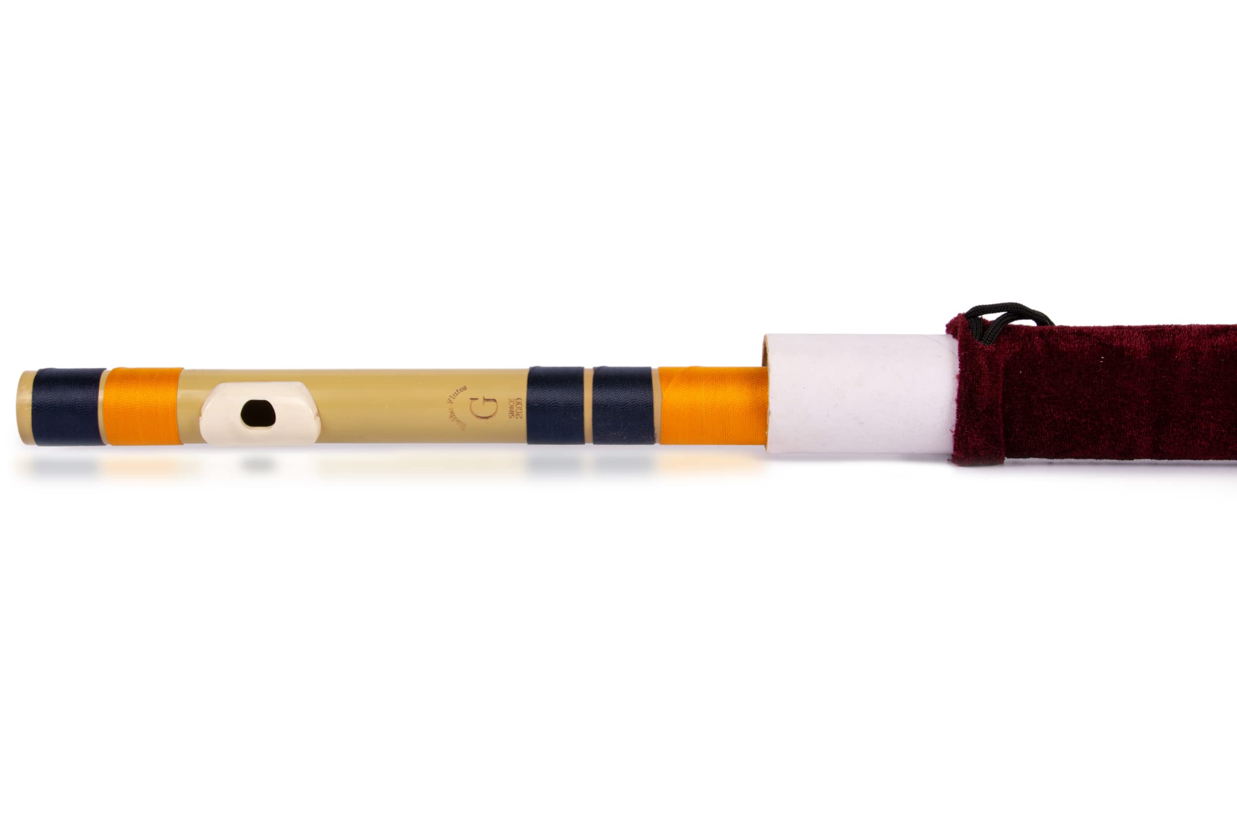Radhe Flutes Bansuri G Natural Base pour droitier | Avec housse en velours | Tanpura A = 440 | Fibre PVC | Bleu foncé et orange