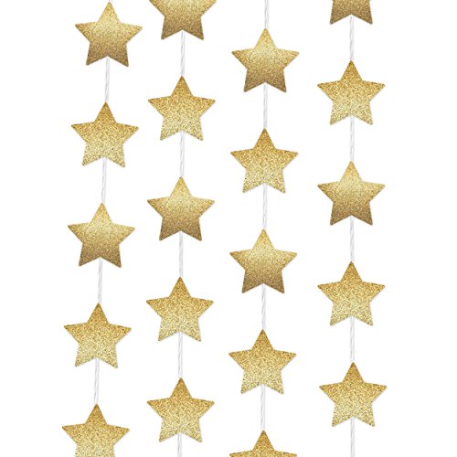 Sparkling Gold Paper Star Party Decoration Garland - Set of 4 (5 Meter Each) Total 20 Meter