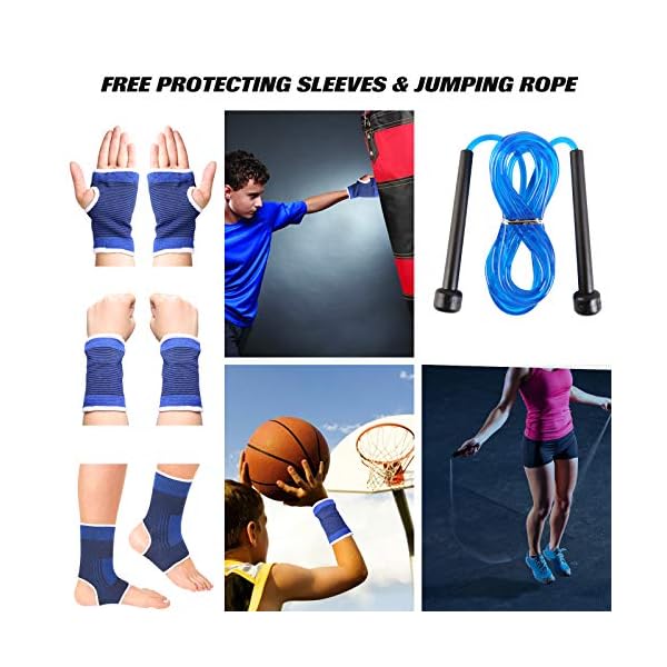 Odoland 7-in-1 Boxing Gloves and Punching Mitts Set for Kids, Boxing Mitts Focus Pads, Kids Boxing Gloves and Protect Sleeves, Reflex Balls Kit and Jumping Rope for MMA Training