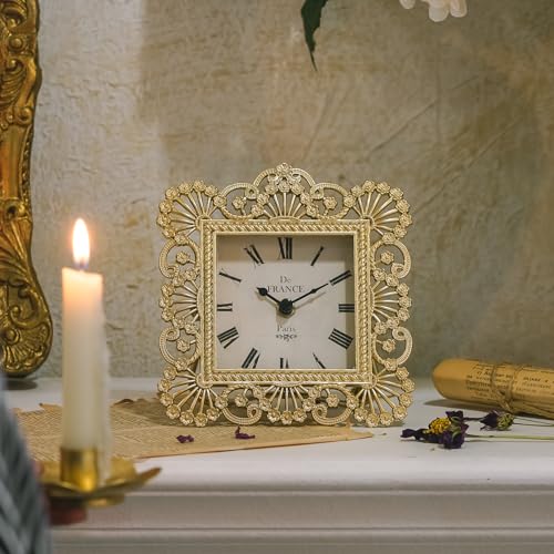 Reloj de mesa dorado elegante con acabado artesanal decorativo 5