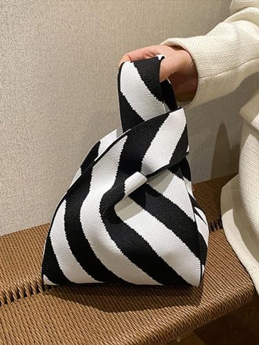 Image of Kawn Crochet Wrist Handbag for Women Wristlet Sleeve Knot Pouch Portable knitted breathable lightweight foldable Casual Small Purse Cute Tote Bag For Shopping, Dating, Travel