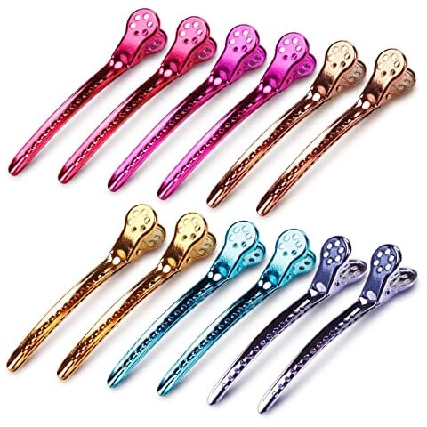 Beayuer Duck Billed Hair Clips Hair Styling Clips with Holes Metal Hair Pins Colorful Color Professional Sectioning Hair Clip for Professional Salon and Women Girls DIY Accessories Hairpins (12 Pcs) Cover