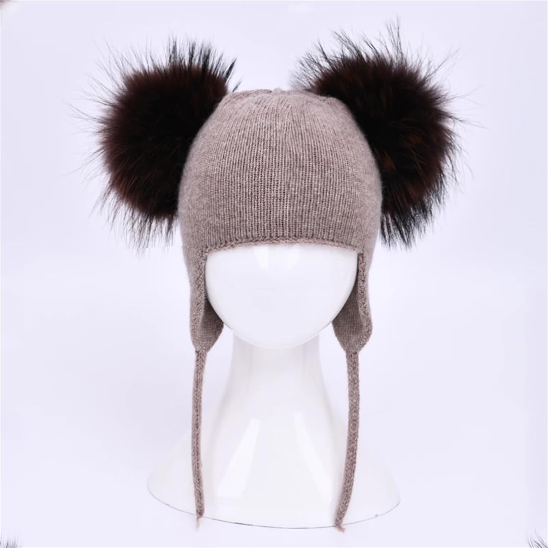 Wvapzxx Gorros Con Orejas Para Niños, Gorros De Invierno Tejidos Con Pompón De Piel Doble Para Niño Y Niña, Gorro De Media, Gorro