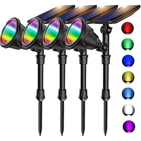 7 Color Changing Solar Spot Lights,Outdoor 18 LEDs Solar Landscape Spotlight Waterproof 2-in-1 Security Wall Lamp RGB Lighting for Garden Path Patio Yard Driveway Trees Flags Holiday Decoration 4 Pack Cover