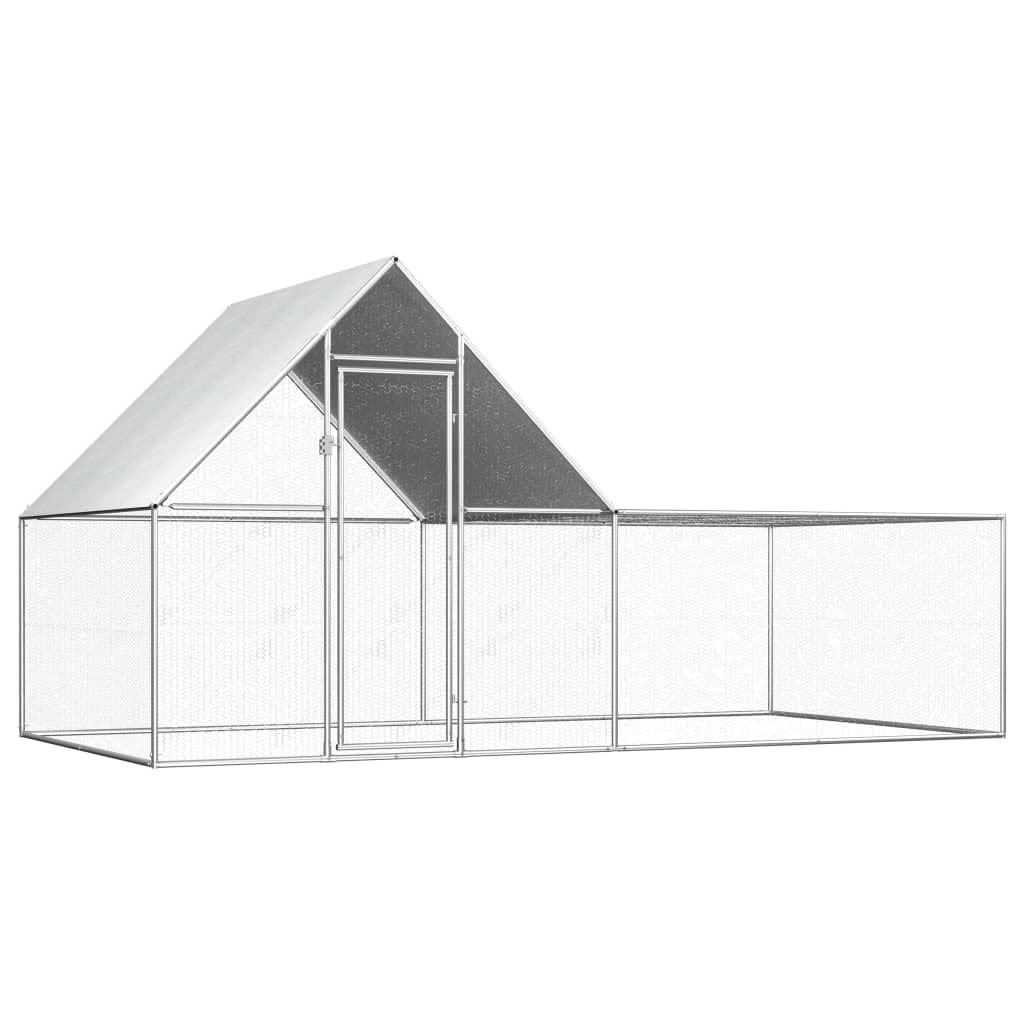 vidaXL Gallinero Exterior Grande Jaula Gallinas Conejos Aves Conejera Metálica Acero Galvanizado Corral Cubierto Malla Metal Tejado Cerradura 4x2x2 m