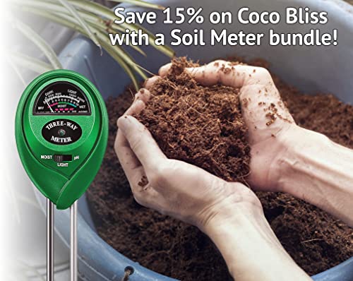 Coco Bliss Coco Coir (650Gm, 10 Bricks) + Soil Meter - Compressed Coconut Coir Bricks With Low Ec And Ph - High Expansion Coco Fiber For Herbs, Flowers, Planting - Omri Listed Renewable Coconut Soil #TOP1
