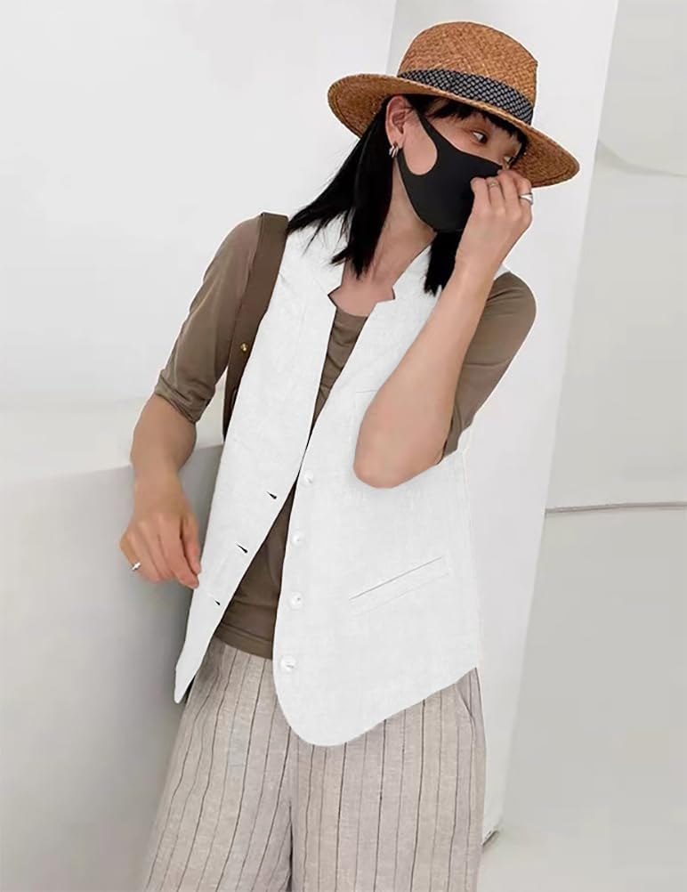IDEALSANXUN Womens Linen Vest Casual Lightweight Sleeveless Blazer Spring Summer Jackets