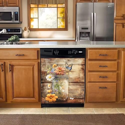 Image of BVBOX Dishwasher Magnet Cover 23 inchx26 inch, Reusable Magnetic Refrigerator Covers, Dishwasher Magnets Decorative Cover Fridge Door Skin Panel Stickers for Home Kitchen Appliance,Flower Arrangement