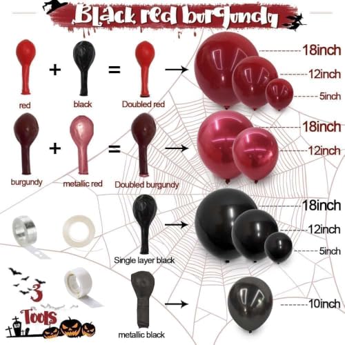 Image of Black Red Balloons Thick Double Stuffed Black Burgundy Balloon Garland Arch Kit for Gothic Vampire Till Death Do Us Rip To Twenties Halloween Birthday Party Decorations