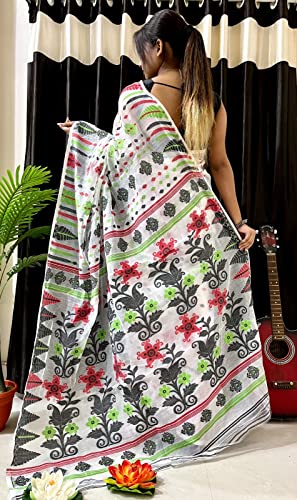 Sari indio algodón jamdani phulkari dhaka mujer musulmana blanco 5.5 mtrs 2
