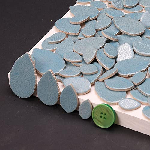 200G Leaves Shape Stained Ceramic Mosaic Tiles For Crafts , 0.9"~2" Various Sizes Mosaic Pieces, Porcelain Mosaic Tiles For Home Decoration (Blue) #TOP4
