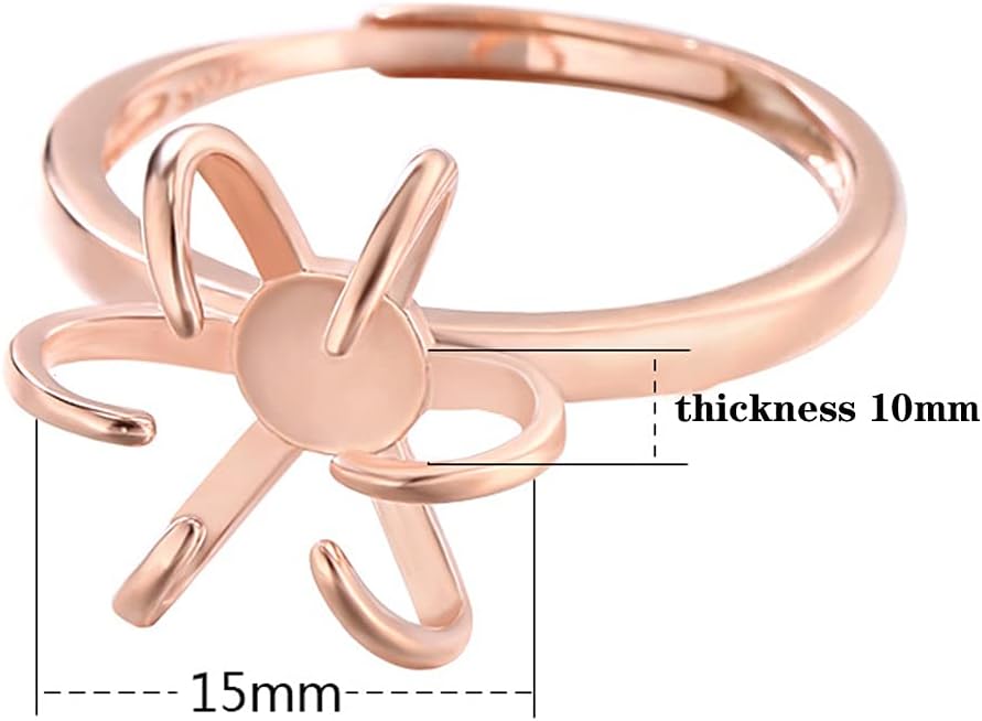 925 Sterling Silver 4/6 Claws Prong Ring Blank Raw Stone Cabochon Setting Adjustable Ring Base Finding Handmade Jewelry Gift for Girl