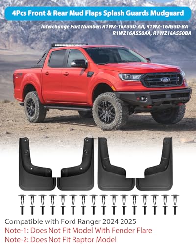 Image of Mud Flaps for Ford Ranger 2024 2025 (Not Fit for Raptor Model) Front & Rear No Drill All Weather Mudflaps Splash Guards for Ranger Trucks