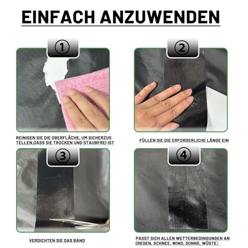 Zelt Reparaturset Schwarz - Kleber für lkw Plane Schutz Flicken für Abdeckplane & Sonnenschirm,Bootsplane,Zeltunterlage Planen,Reparaturband,Markisen Reparatur Klebeband (Schwarz, 10cm*10m)