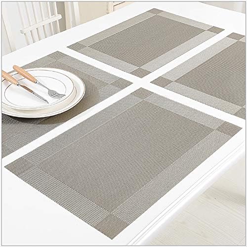 Panngu Modern Placemats Set of 6, Premium Table Place Mat with 6x Placemats+6x Coasters Heat Resistant Washable, 45X30cm - Simple Silver Grey