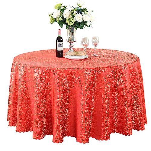 BHOMTY Mantel Jacquard Redondo Protege y Decora la Mesa Adecuado para el hogar, Hotel Restaurante, Banquete de Boda, reunión de Oficina Rojo Brillante Diámetro 200 cm