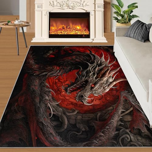 Tapete Rojo Negro Dragón 4x6ft Durable y Antideslizante miniatura 3