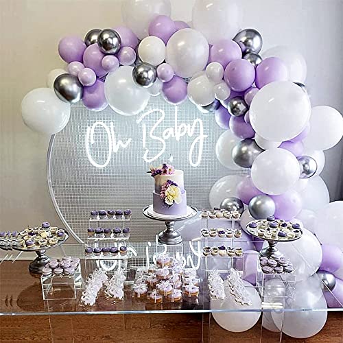 Komiikka Violet Purple Balloon Garland Kit 103 Pack, Latex White Lavender & Matalic Silver Balloons DIY Kit for Purple Party Decorations, Purple Birthday Decorations, Purple Baby Shower, Bridal Shower Wall Backgroud Decorations