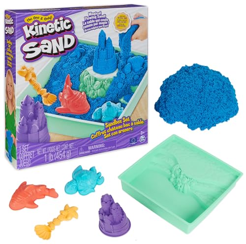Kinetic Sand - Set Sandbox: con Arenero, 454 g de Arena Mágica Azul y 4 Accesorios - Kit Manualidades Niños - 6067478 - Juguetes Niños 3 Años +