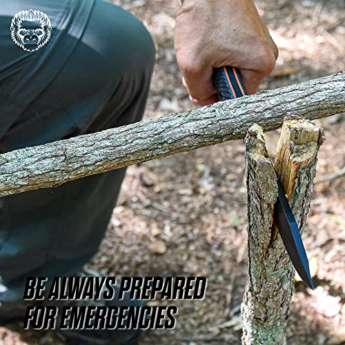 Bushcraft Survival Camping Knife | 1095 High Carbon Steel Fixed Blade Hunting Knife With Sheath | Fire Starter, G10 Scraper & Paracord | Outdoor Chopping Knife (Black & Orange) #TOP6