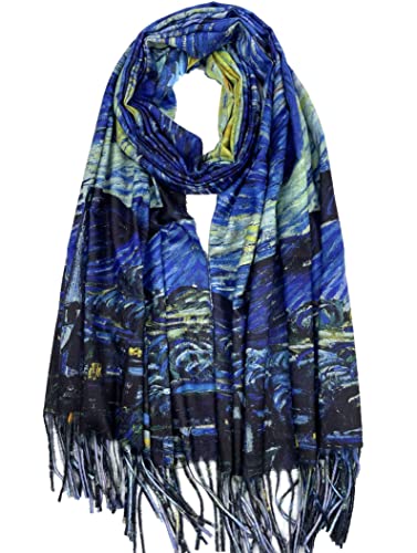 Écharpe douce au toucher cachemire pour femme - Grande couverture double face - Impression artistique chaude - Étoles pashmina Klimt Van Gogh, Art 02, Large
