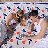 MOMOMUS Ręcznik plażowy XXL, odporny na piasek – lekki, kompaktowy i składany – cienka mata plażowa, duży koc plażowy lub bezpiaskowy ręcznik plażowy, idealny na piknik i basen – palmy, 210 x 230 cm