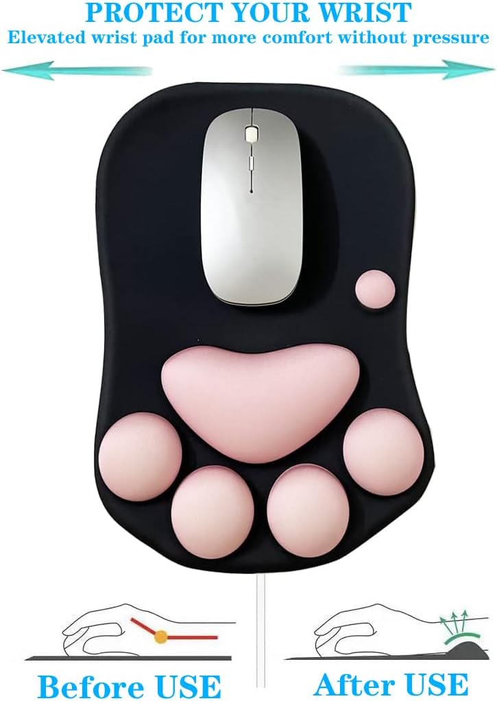 WESAPPINC Cat Paw Mouse Pad with Wrist Support Soft Silicone Wrist Rests Non Slip Ergonomic Mousepad for Office Computer Gaming Desk Decor (10.7x7.8x0.9'') (Black Cherry), large image 2