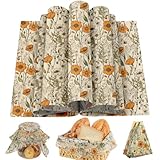 150 Sheets Orange Wildflower Garden Floral Wax Paper for Food Deli, 9.8'' x 8.3'' Retro Floral Greaseproof Deli Paper for Sandwich Picnic Basket Liner Birthday Party Supplies