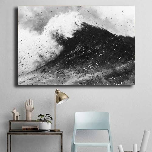 Affiche vagues noires et blanches pour decoration maison zen