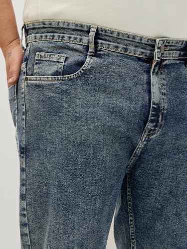 Image of Urbano Plus Men's Regular Fit Heavy Washed Denim Jeans Stretchable