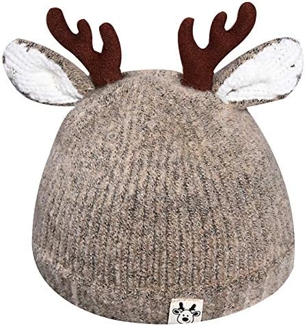 Adela Boutique Infant Toddler Girls Boys Cute Reindeer Antlers Beanie Hat Winter Warm Crochet Knitted Cap Khaki
