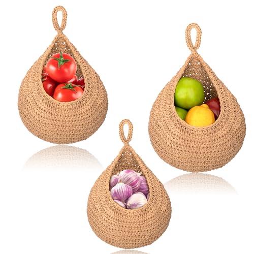 Cesta Colgantes para Frutas Vegetales, Bolsa Yute Tejida, Cestas Colgar en la Pared Mimbre Hecho a Mano para Cocina Restaurante Almacenamiento Hogar (Marrón)