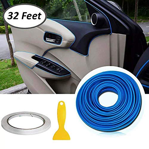 Tiras de molduras interiores para autos - AUTOMAN Tiras de molduras para autos de decoración de 32 pies con herramienta de instalación Adorno de guarnición de la línea de corte (azul cerca de 10M)