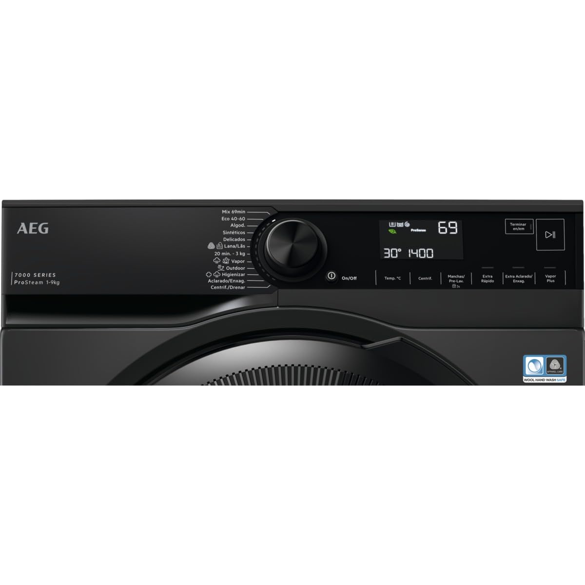 AEG LFR7394V4B Lavadora de Carga Frontal 9 Kg, 1400rpm, Libre Instalación, Motor Inverter, Programa Rápido, Función Vapor, Display LCD XXL, Bloqueo infantil, Negro, Clase A