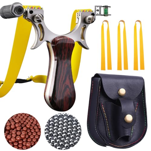 EVEJEG Zwille Schleuder, Schleuder Set, Schleuder Gummi, Schleuder für Erwachsene, Sport Outdoor Schleuder, 200 Stahlkugeln und 300 Tonkugeln, 3 Gummibänder, mit Visierfür die Jagd, Jagd