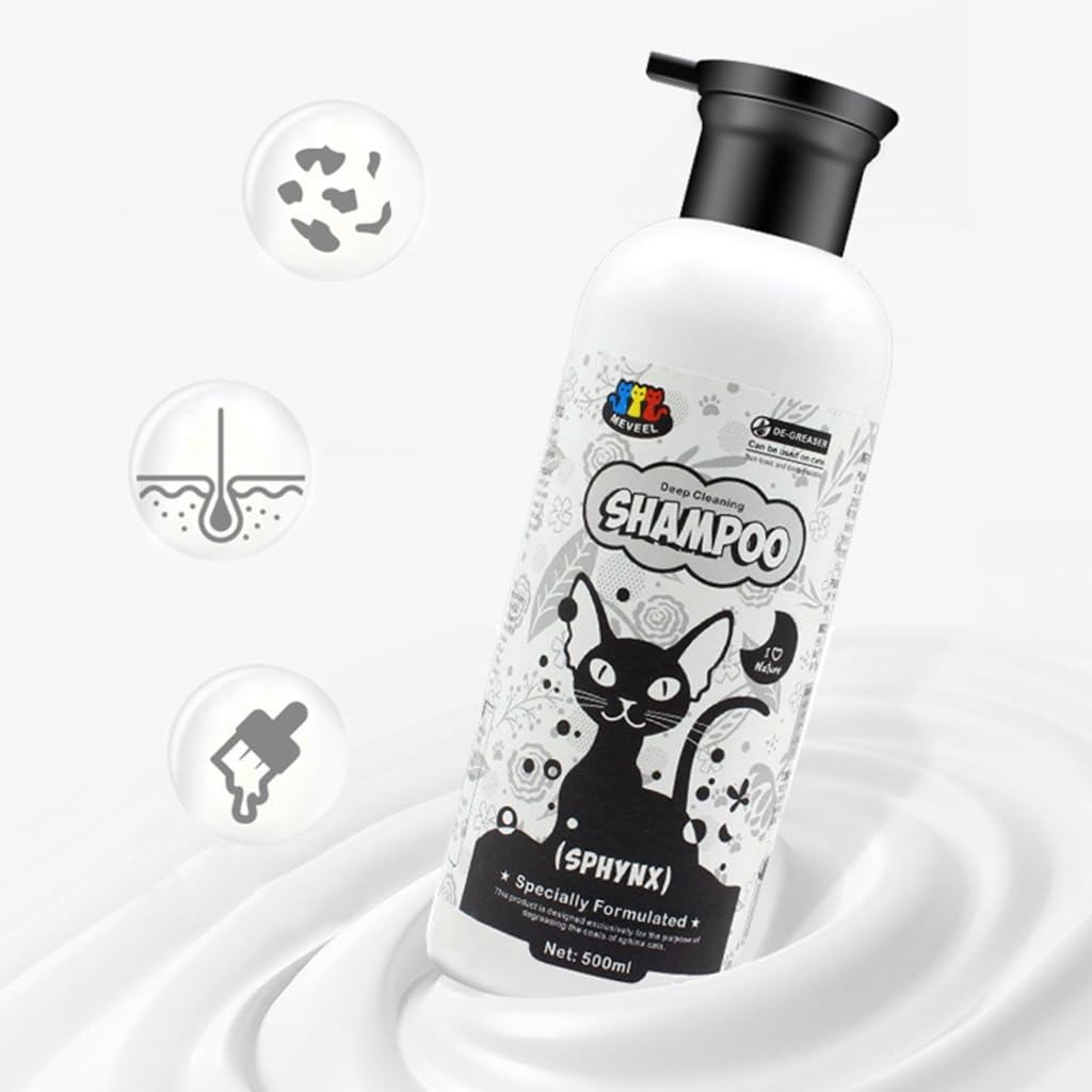 Champú para gatos sin pelo 500ml para control de grasa, fácil, eficaz y suave para gatos