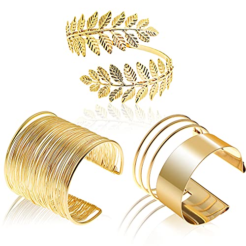 3 Pieces Wide Cuff Bangle Bracelet Set For Women Armband Adjustable Wrist Cuff Wrap Bracelet Polished Open Wristband Arm Bangle Jewellery Adjustable Gold Similar Bangle Bracelets Leaf Bracelet #TOP12