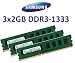 Produktbild 6GB Triple Channel Kit Samsung original 3 x 2 GB 240 pin DDR3-1333 (1333Mhz, PC3-10600, CL9) 128Mx8x16 Double Side (2X M378B5673FH0-CH9) für DDR3 Triple Channel (i7) Mainboards