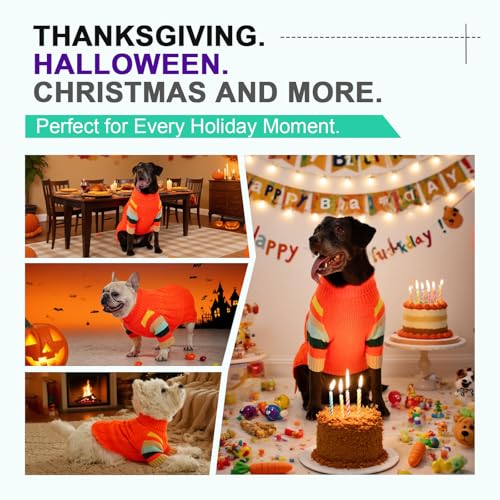 OUOBOB Hundepullover, Extra Weicher Kabelstrick Rollkragenpullover mit Bauchöffnung für Große Hunde wie Labrador oder Golden Retriever, Winterjacke, XL Orange