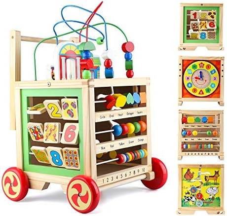 Gemileo Wooden Activity Cube Center Toys with Bead Maze Clocks Shape Sorter Abacus 6 in 1 Learning Educational Toys Birthday Gifts for Toddlers Kid12 Month 1st Girls Boys