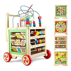 Gemileo Wooden Activity Cube Center Toys with Bead Maze Clocks Shape Sorter Abacus 6 in 1 Learning Educational Toys…