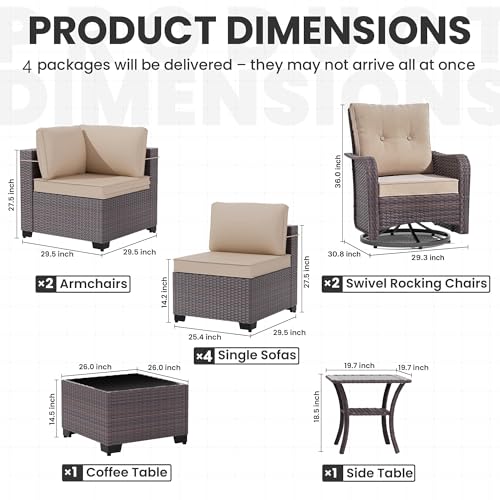 Image of 10 Pieces Outdoor Patio Furniture Set,Outdoor Sectional Furniture All Weather PE Rattan Wicker Patio Conversation Set with Coffee Table,Swivel Rocking Chairs Set,Sand
