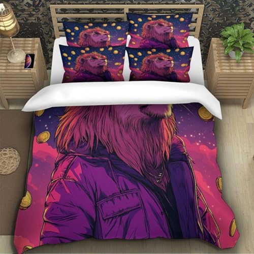Housse de couette zippée Crypto Lion microfibre résistante effet 3D ultra douce - 5