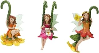 Set of 3 Miniature Fairies Figurines Flower Pot Hugger Resin Swing Flower Girls Statue with Glowing Angel Wings Planter Pot Hangers Ornaments for Garden Lawn Decoration