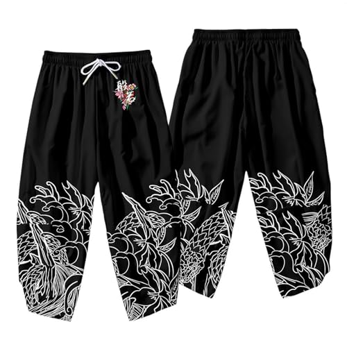 Image of DOSLAVIDA Men's Japanese Kimono Jacket Set Stylish Open Front Coat With Shorts Chinese Style Printed Cardigan Suit