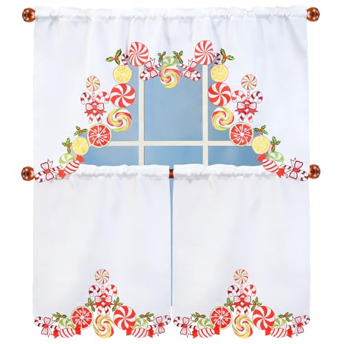 Simhomsen Embroidered Candy Cane Kitchen Window Curtain Swag and Tiers