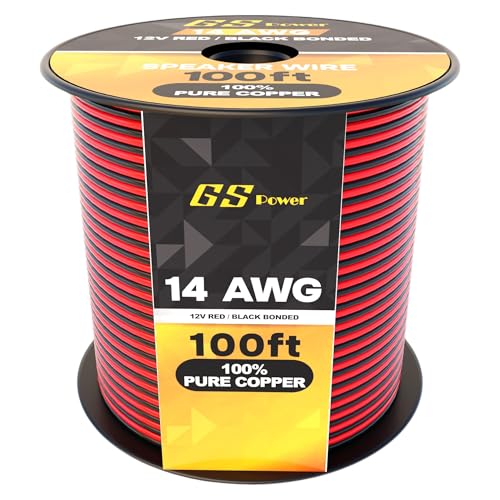 GS Power 14 Gauge Wire 100ft Oxygen Free, OFC Pure Copper Electrical 12v Low Voltage Speaker Wire Spool, 14AWG for Electric, Automotive, Trailer, Stereo, RC, Car, Home Theater, LED, Lamp Wiring