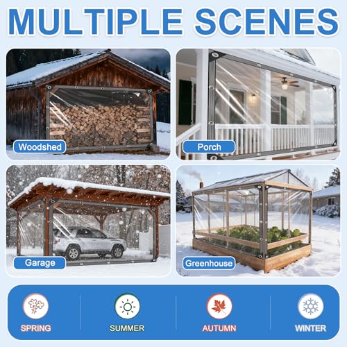 Image of Clear Tarps Heavy Duty Waterproof - 12x16ft Clear Tarps with Grommets - 14mil Thickened Transparent Plastic Vinyl Tarp for Patio Porches Greenhouse Chicken Coop Cover, with Fixed Accessories